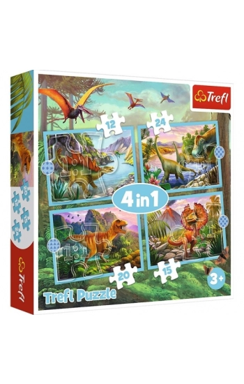 Puzzle 4w1 (12,15,20,24) Wyjątkowe dinozaury 34609 - praca zbiorowa