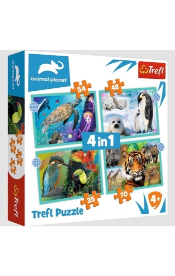 Puzzle 4w1 Tajemniczy świat zwierząt 34382 - praca zbiorowa